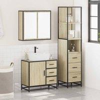 Berkfield Home Durable 3 Piece Bathroom Furniture Set Sonoma Oak Engineered Wood in Brown