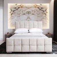 Stratus Interiors Malta Cubed Upholstered Plush Velvet Bed Frame - No storage in Cream | Size: Single