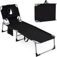 Gymax Folding Beach Chair Tanning Chair For Patio Deck Camping Chaise Lounge in Black