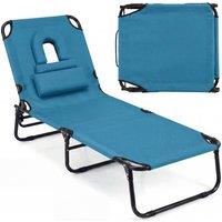 Gymax Tanning Chair Face Down Folding Sun Lounger With Pillows For Beach in Blue