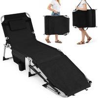 Gymax Sunbathing Tanning Chair with Face Arm Holes Folding Chaise Lounge in Black