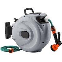 Gymax 1/2 Inch x 20m + 2m Retractable Hose Reel With Auto-rewind Wall Mount in Grey