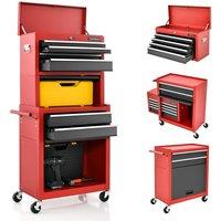 Gymax Rolling Combo Tool Chest Lockable Tool Cabinet With Wheels And Drawers in Red