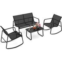 Costway 4 PCS Patio Rocking Set Outdoor Rocker Chair Conversation Set in Black