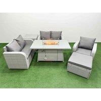Fimous High Back Poly Rattan Garden Furniture Set w/ Reclining Chair Loveseat Sofa Firepit Dining Table Indoor Outdoor Patio Set Big Stool Side Table