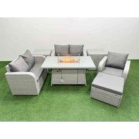 Fimous High Back Poly Rattan Garden Furniture Set w/ Reclining Chair Loveseat Sofa Firepit Dining Table Indoor Outdoor Patio Set Big Stool 2 Side