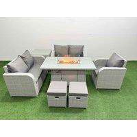 Fimous High Back Poly Rattan Garden Furniture Set w/ Reclining Chair Loveseat Sofa Firepit Dining Table Indoor Outdoor Patio Set 2 Stool Side Table