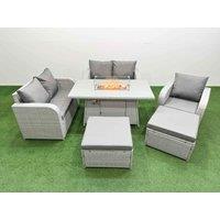 Fimous High Back Poly Rattan Garden Furniture Set w/ Reclining Chair Loveseat Sofa Firepit Dining Table Indoor Outdoor Patio Set 2 Big Stool Light