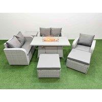 Fimous High Back Poly Rattan Garden Furniture Set w/ Reclining Chair Loveseat Sofa Firepit Dining Table Indoor Outdoor Patio Set 2 Big Stool Side