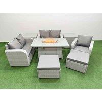 Fimous High Back Poly Rattan Garden Furniture Set w/ Reclining Chair Loveseat Sofa Firepit Dining Table Indoor Outdoor Patio Set 2 Big Stool 2 Side