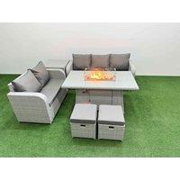 Fimous 7 Seater PE Rattan Wicker Garden Furniture Patio Conservatory Sofa Set with Firepit Dining Table 3 Seater Sofa Love Sofa 2 Stools Side Table