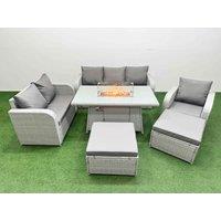 Fimous Patio PE Wicker 8 Seater Outdoor Rattan Furniture Sofa Sets w/ Firepit Dining Table Reclining Chair Loveseat Sofa 3 Seater Sofa 2 Big