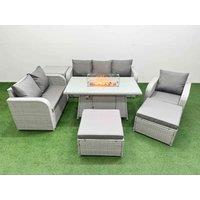 Fimous Patio PE Wicker 8 Seater Outdoor Rattan Furniture Sofa Sets w/ Firepit Dining Table Reclining Chair Loveseat Sofa 3 Seater Sofa 2 Big