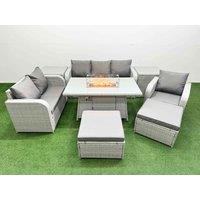 Fimous Patio PE Wicker 8 Seater Outdoor Rattan Furniture Sofa Sets w/ Firepit Dining Table Reclining Chair Loveseat Sofa 3 Seater Sofa 2 Big