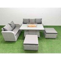 Fimous 7 Seater PE Rattan Wicker Garden Furniture Patio Conservatory Sofa Set with Firepit Dining Table 3 Seater Sofa Love Sofa 2 Big Footstool