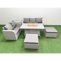 Fimous 7 Seater PE Rattan Wicker Garden Furniture Patio Conservatory Sofa Set w/ Firepit Dining Table 3 Seater Sofa Love Sofa 2 Big Footstool Side