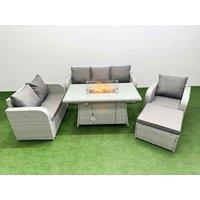 Fimous Patio PE Wicker 7 Seater Outdoor Rattan Furniture Sofa Sets w/ Firepit Dining Table Reclining Chair Loveseat Sofa 3 Seater Sofa Big Footstool