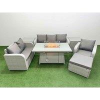 Fimous Patio PE Wicker 7 Seater Outdoor Rattan Furniture Sofa Sets w/ Firepit Dining Table Reclining Chair Loveseat Sofa 3 Seater Sofa Big Footstool