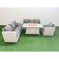 Fimous 7 Seater Poly Rattan Outdoor Garden Furniture Firepit Dining Table Sofa Set Patio 3 Seater Sofa Reclining Chair 3 Seater Sofa Light Grey