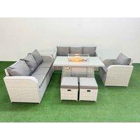 Fimous 9 Seater Poly Rattan Outdoor Garden Furniture Firepit Dining Table Sofa Set Patio 3 Seater Sofa Reclining Chair 3 Seater Sofa Stools Side