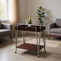 Nordara Wooden Shelf Rolling Bar Cart in Brown | Size: 100 cm x 15 cm