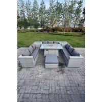 Fimous Light Grey U Shape Lounge Sofa Dining Set Gas Heater Fire pit Burner 2 PC Tea Table Footstool