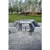 Fimous U Shape Lounge Sofa Dining Set With Gas Heater Firepit Burner Dining Table Side Coffee Tea Table in Light Grey