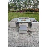 Fimous Rattan Garden Furniture Set Gas Fire Pit Lounge Sofa Chair Dining Set With 2 Side Table in Light Grey