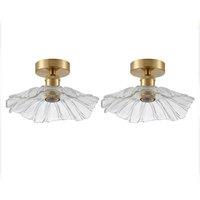 Emitto Ceiling Light Flower Clear Glass Fixture Chandelier Flush Mount 2 PCS in Gold
