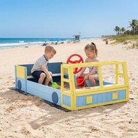CASART Kids Wooden Sandbox Large Car-Theme Sand Box w/Bottom Liner