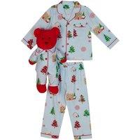 LunaMia Gingerhouse Pyjama Set with Matching Teddy Bear in Light Blue | Size: 2-3 Years