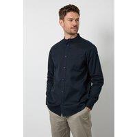 Maine Men's Navy Grandad Long Sleeve Linen Blend Shirt | Size: Medium