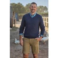 WoolOvers Men's Essential Cotton V Neck Jumper in Navy | Size: 2XL