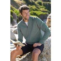 WoolOvers Men's Essential Cotton Zip Cardigan in Mint | Size: 2XL