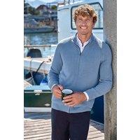 WoolOvers Men's Essential Cotton Zip Cardigan in Blue | Size: 2XL