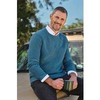 WoolOvers Men's Moss Stitch Essential Crew Neck Jumper in Teal | Size: 2XL