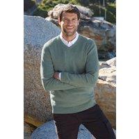 WoolOvers Men's Essential Cotton V Neck Jumper in Green | Size: 2XL