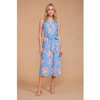 Dorothy Perkins Women's Petite Button Down Belted Printed Midi Dress in Blue | Size: 16