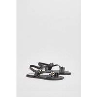 Wallis Women's Sheska Faux Leather Buckle Detail Asymmetrical Flat Sandals in Black | Size: 7