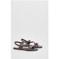 Wallis Women's Sheska Faux Leather Buckle Detail Asymmetrical Flat Sandals in Chocolate | Size: 7