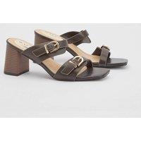 Wallis Women's Axel Faux Leather Buckle Detail Block Heel Mules in Chocolate | Size: 7