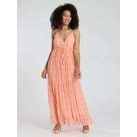 South Beach Women's Summer Dresses SEQUIN DETAIL CAMI V NECK MAXI DRESS in Coral | Size: 14