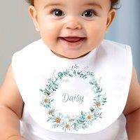 Aye Do Gifts Women's Personalised Daisy Flowers Baby Outfit: Bib in White