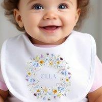 Aye Do Gifts Women's Personalised Spring Flowers Baby Outfit: Bib in White