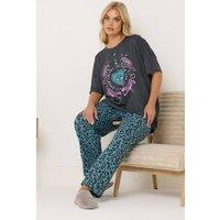 Yours Women's Leopard Wide Leg Pyjama Set | Size: 14-16