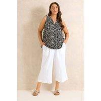 Evans Women's Cropped Pull On Cotton Trousers in White | Size: 30-32