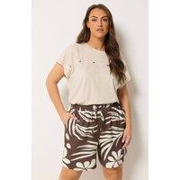 Yours Women's Tropical Print Shorts in Chocolate | Size: 34-36
