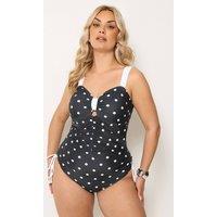 Yours Women's Polka Dot Tummy Support Swimsuit in Black | Size: 22