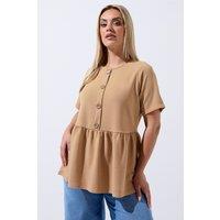 Yours Women's Button Peplum Top in Natural | Size: 18