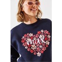Bianco Lucci Women's Printed Cotton Crew Neck Sweatshirt in Navy | Size: Small